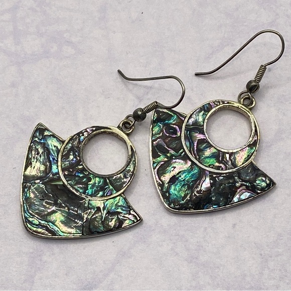 Vintage Abalone Alpaca Silver Earrings - Picture 4 of 9